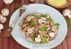 pasta with mushroom with leaves on plate