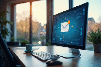 Espace de travail moderne à Nancy avec écran webmail sécurisé