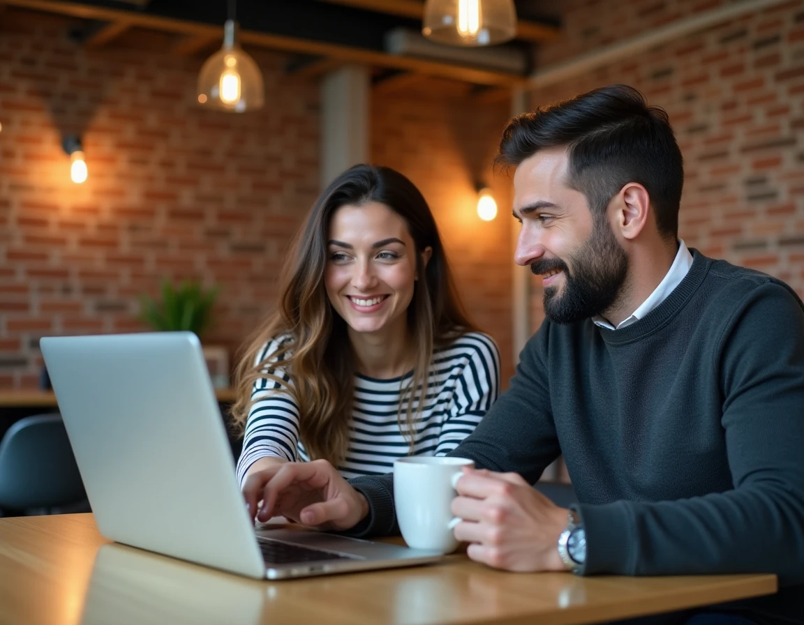 Deux collègues corrigeant ensemble les fautes dans un email professionnel dans un espace de coworking