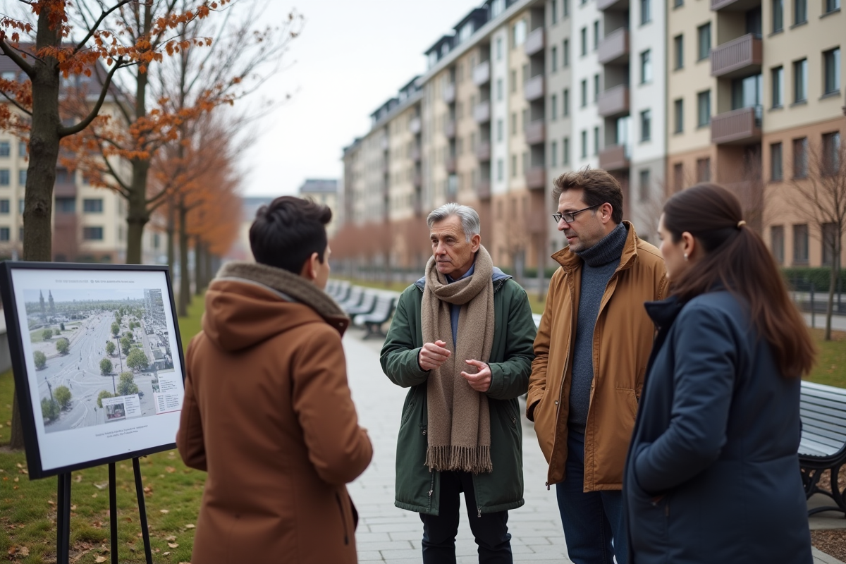 Familles dans un parc urbain en développement