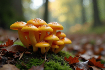 Champignons fausse chanterelle sur sol humide en forêt