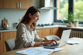 Femme d'âge moyen travaillant ses finances à la maison