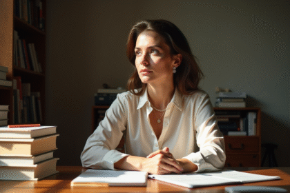 Femme élégante dans son bureau en lumière naturelle