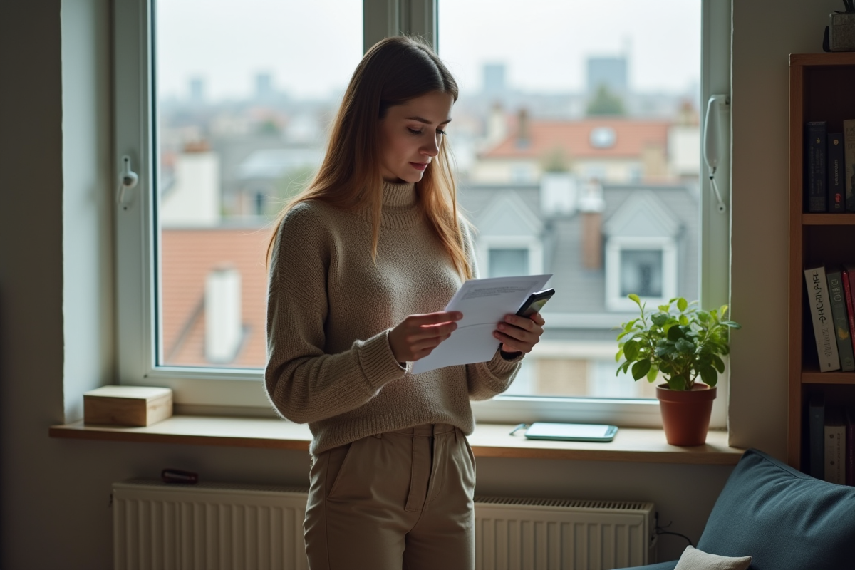 Femme regardant ses factures près d