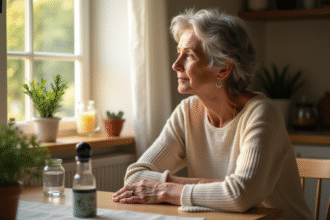 Femme dans la cinquantaine regardant par la fenêtre