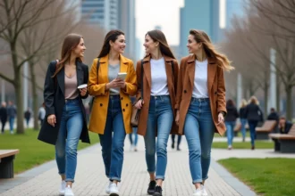 Groupe de femmes dans un parc urbain au printemps