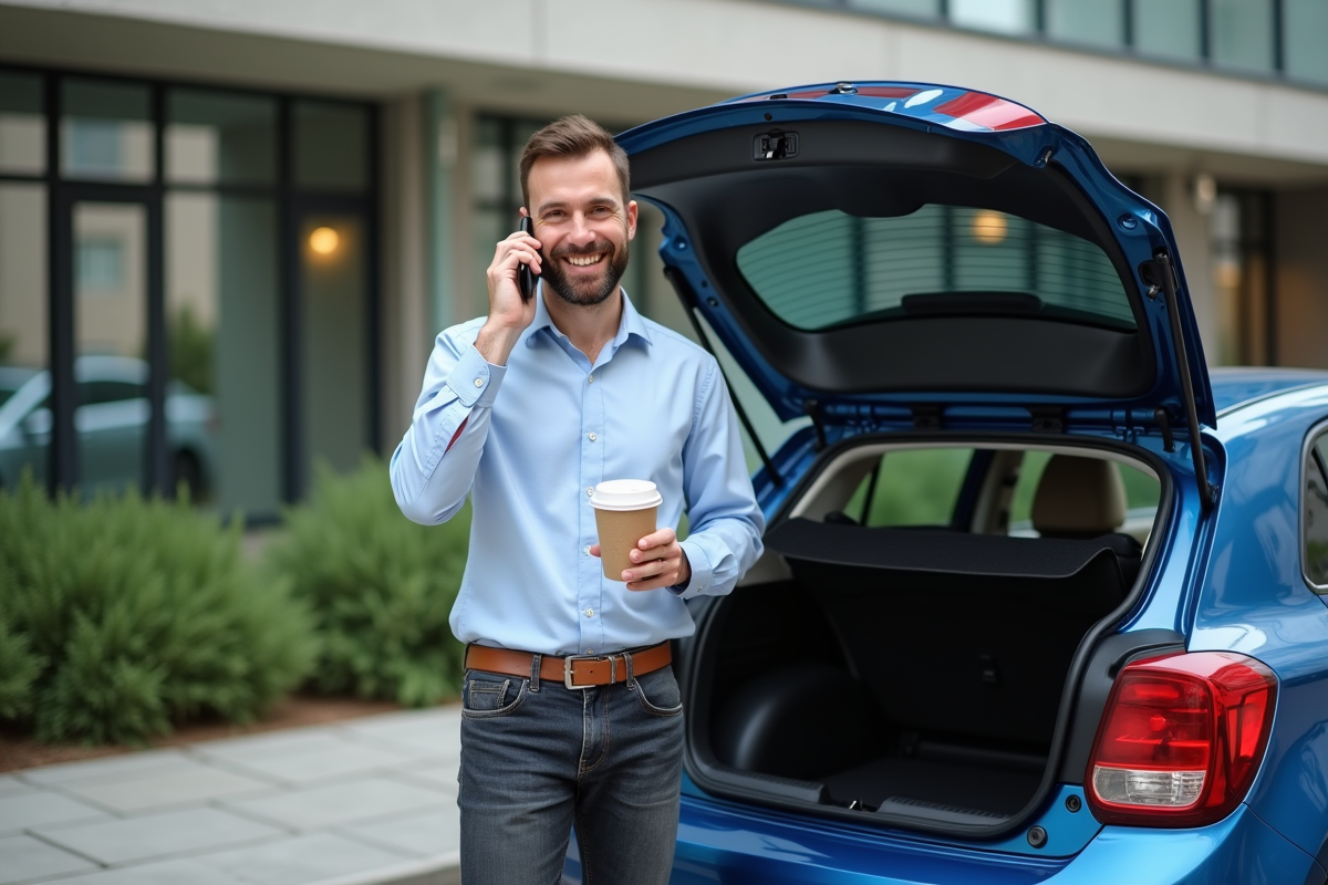Homme en ville parlant au smartphone près d