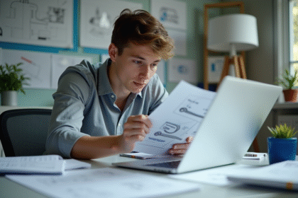 Étudiant concentré étudiant manuel technique et schémas