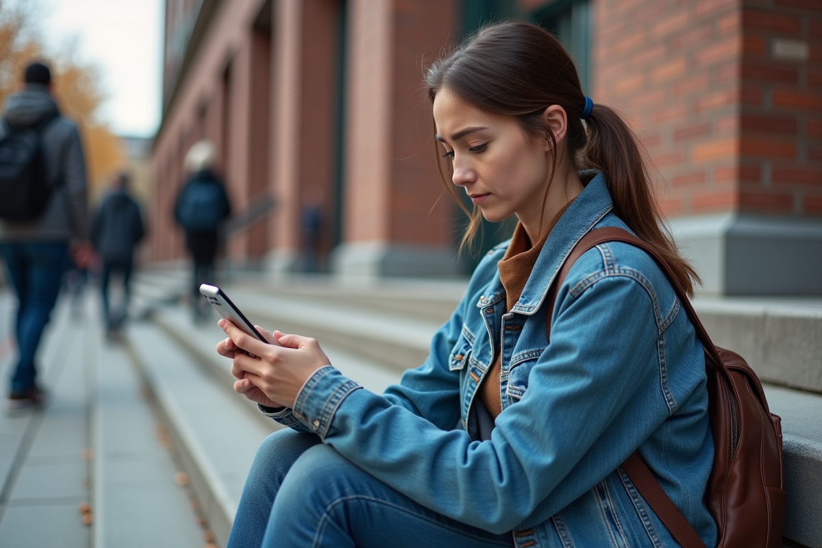 Jeune femme assise sur les marches d