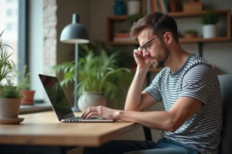 Jeune homme concentré travaillant sur son ordinateur dans un bureau moderne
