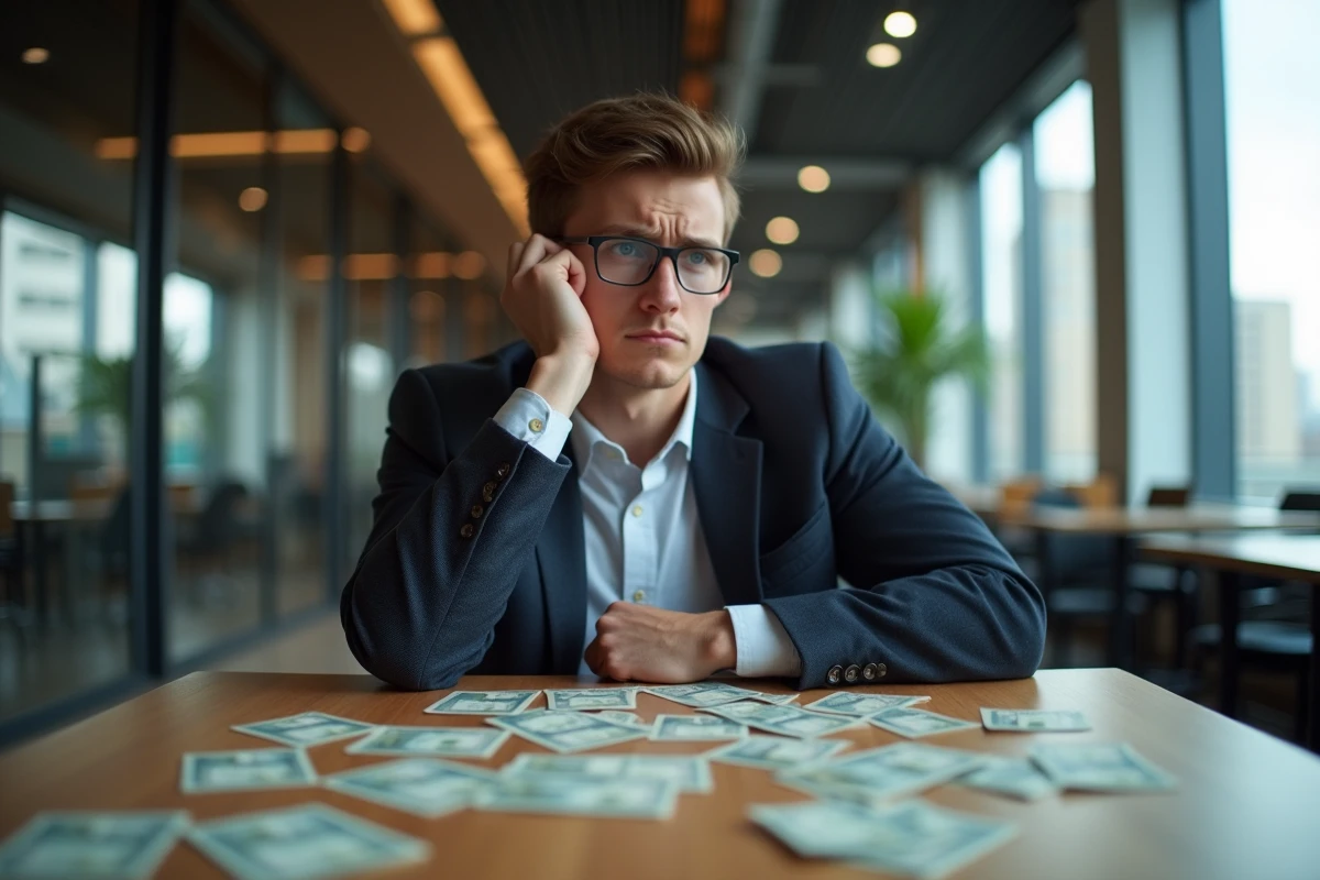 Jeune homme pensif jouant à Monopoly dans un espace de coworking