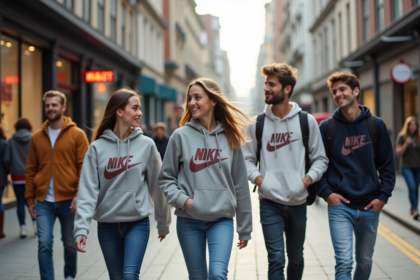 Groupe de jeunes adultes en style casual dans une rue urbaine
