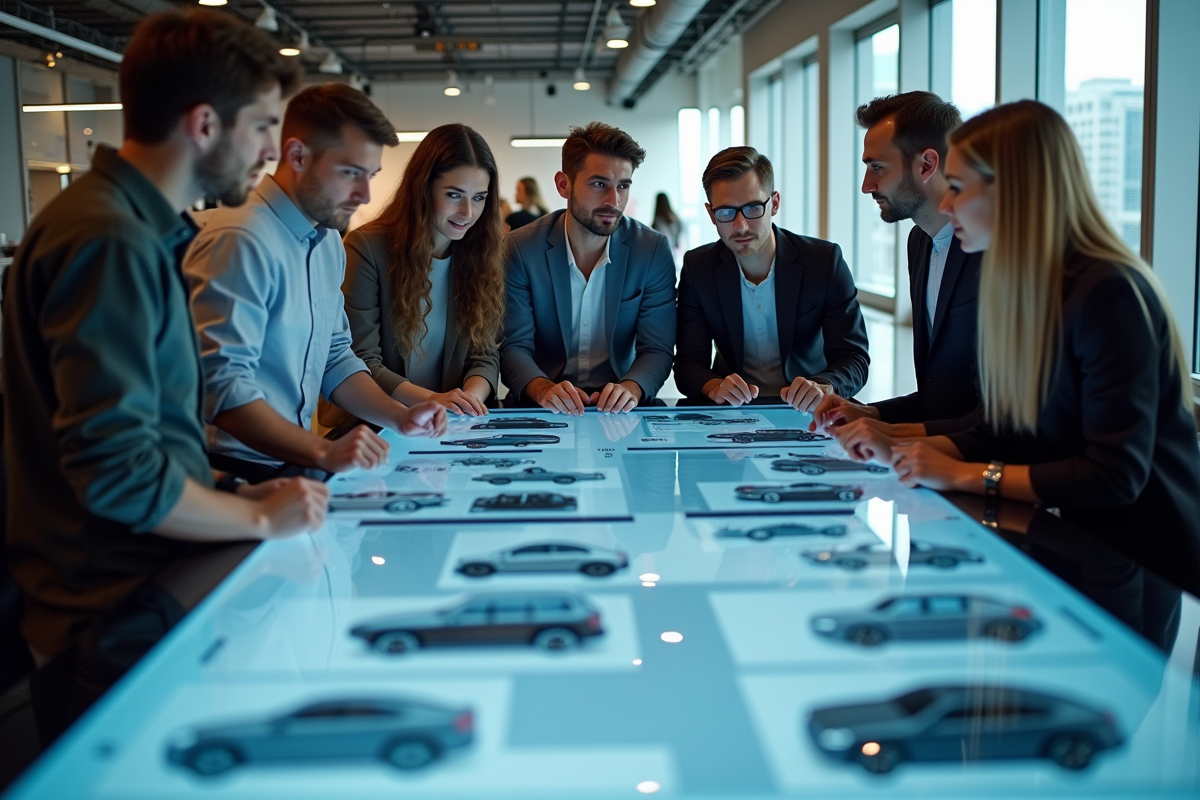 Groupe de jeunes designers automobiles en réunion