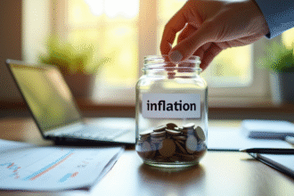 Main mettant des pièces dans un bocal inflation avec graphiques