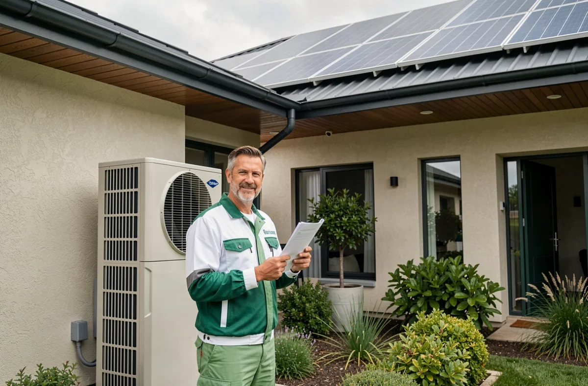 Technicien Sol'Air présentant une installation de pompe à chaleur et solutions énergétiques en Lorraine