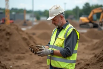 Superviseur de chantier examinant des échantillons de sol